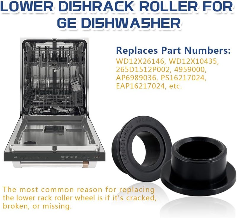 KOZHOM [Upgraded] WD12X26146 Dishwasher Wheels Lower Rack for GE, Lower Dishrack Roller, Replaces WD12X10435, AP6989036 (4 Pack) - Image 4